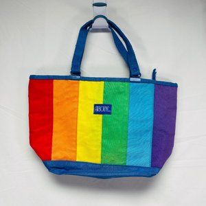 Vintage Rainbow Color Small Tote Bag Purse Airborne Zip Closure